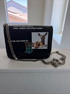 AUTHENTIC Burberry Black Deer Print Chain Crossbody Bag
